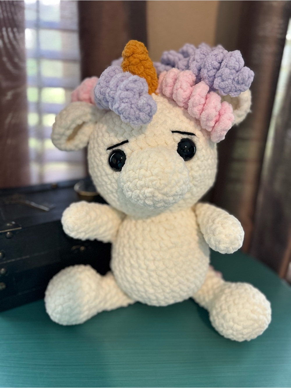 Crocheted Curly Haired Unicorn Handcrafted.
